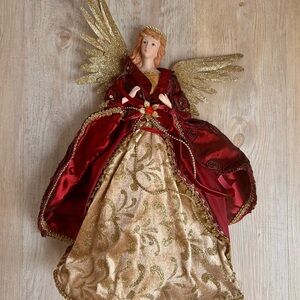 Elegant 16” Gold and Red Angel Holiday Tree Topper - NWOT